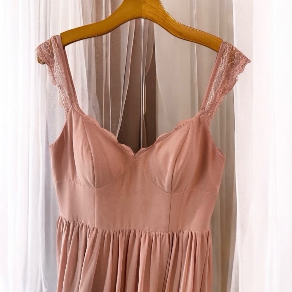 AZAZIE Cleobella A-Line Sweetheart Lace Chiffon Dress Maxi 10 Dusty Rose Blush - Picture 7 of 15